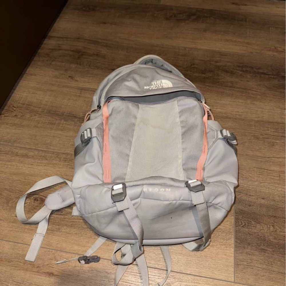 The North Face Women's Light Gray and Pink Backpack